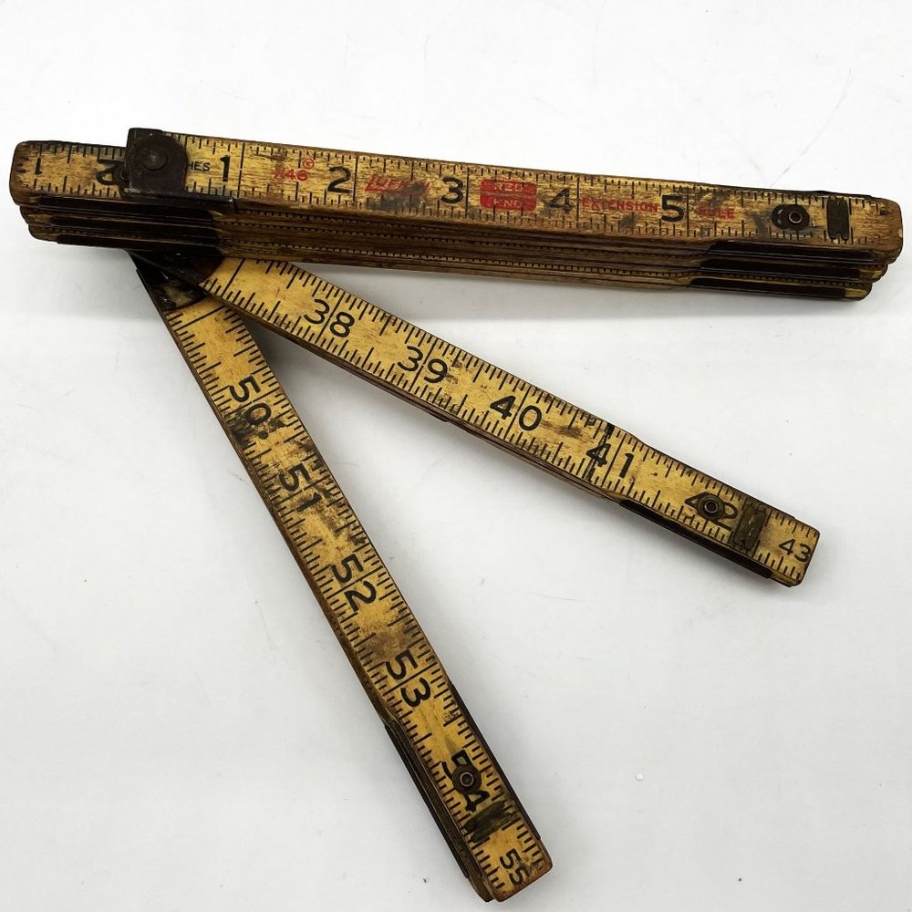 Vtg Lufkin Red End Folding Extension Ruler Natural Wood X46 Metal Hinges 6'-72"